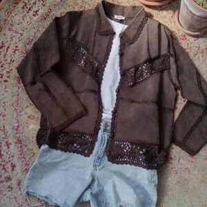 Brown Crochet Trim Jacket